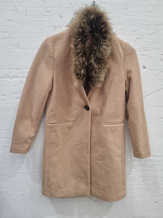 Hobbs London Alba Faux-Fur Collar Camel Hair Coat  Camel Small