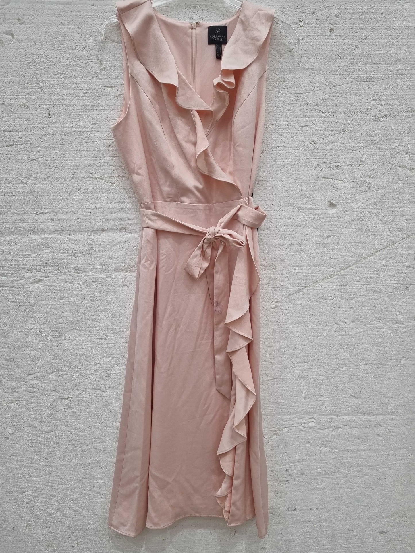 ADRIANNA PAPELL Blush Satin Ruffle Wrap Dress Blush Uk 12 Blush Uk 12