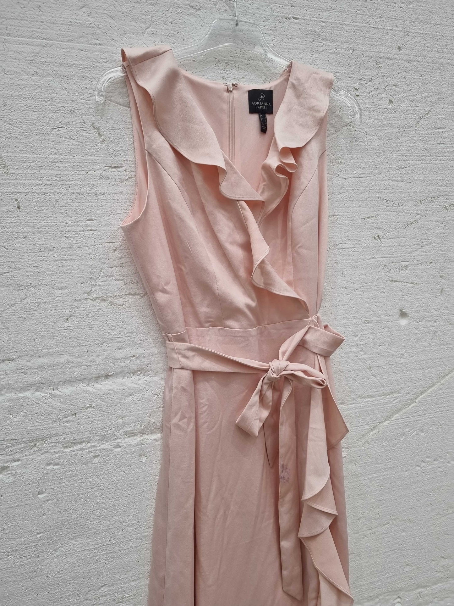 ADRIANNA PAPELL Blush Satin Ruffle Wrap Dress Blush Uk 12 Blush Uk 12