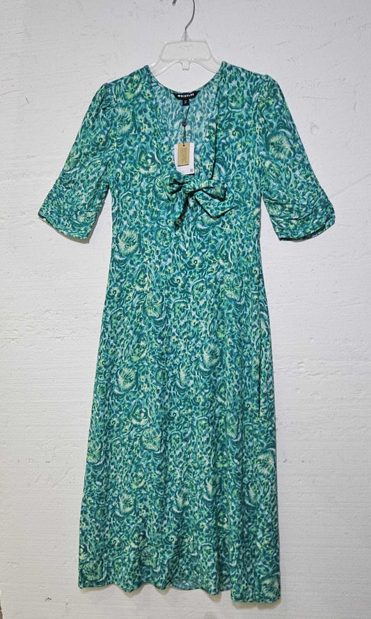 WHISTLES  Floral Tie Midi Dress Turquoise 12 Turquoise 12