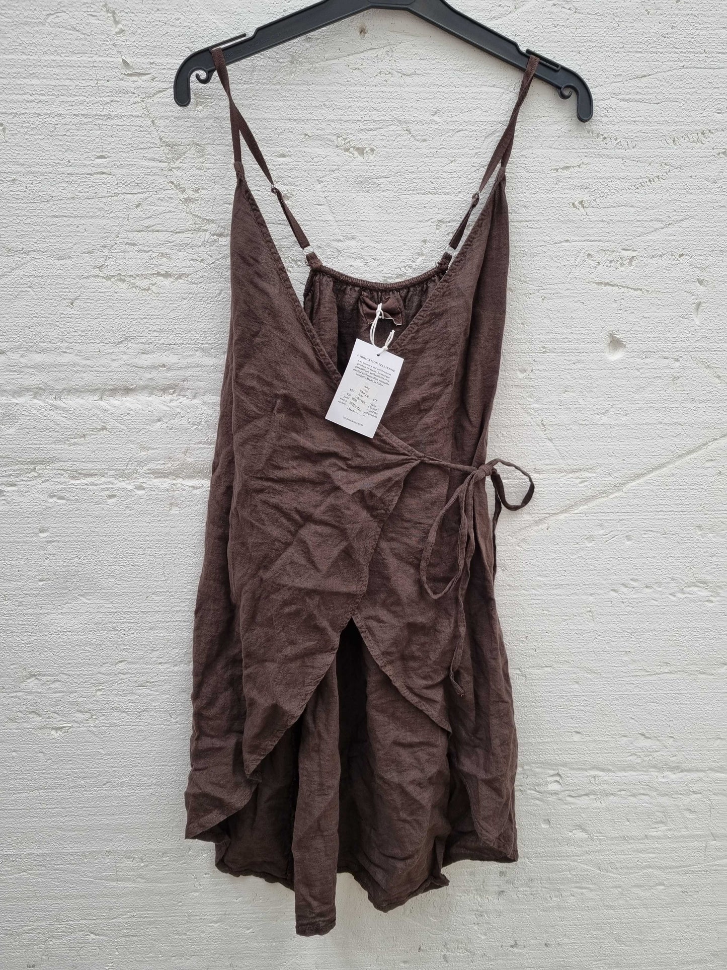 RODIER Brown Wrap Linen Mini Dress Brown Small/Medium