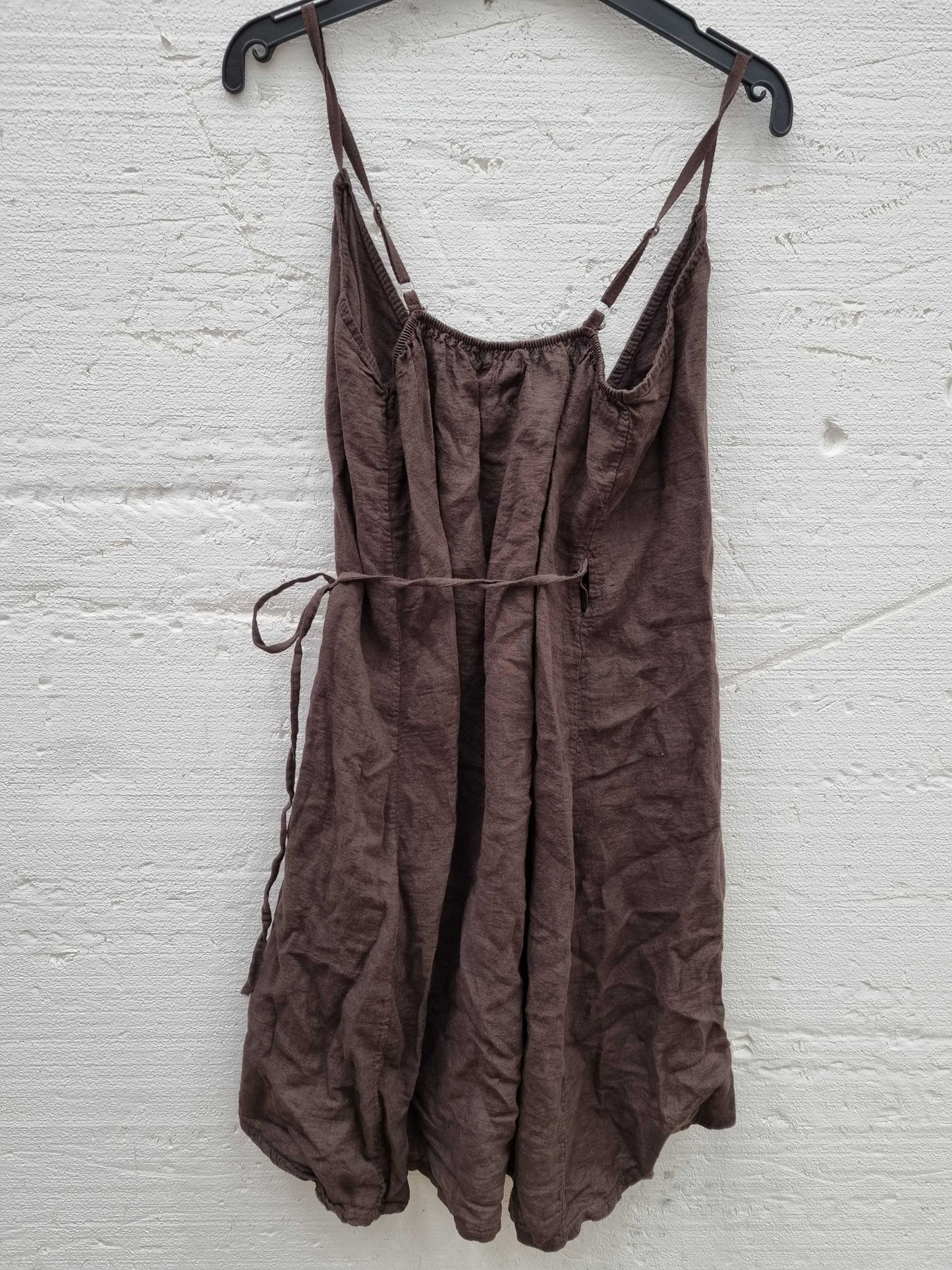 RODIER Brown Wrap Linen Mini Dress Brown Small/Medium