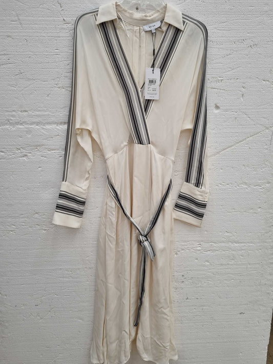 Reiss Nyla Side Stripe Wrap Dress Ivory UK 10