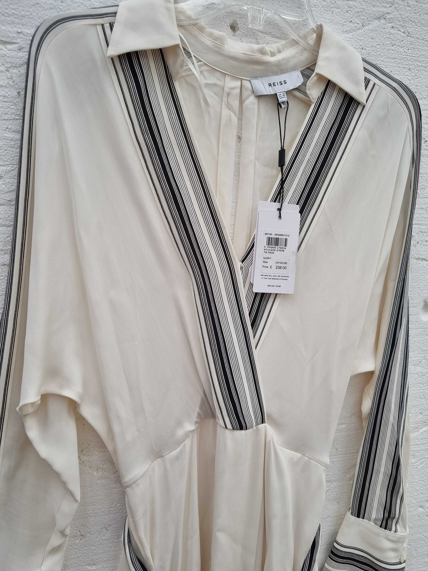 Reiss Nyla Side Stripe Wrap Dress Ivory UK 10