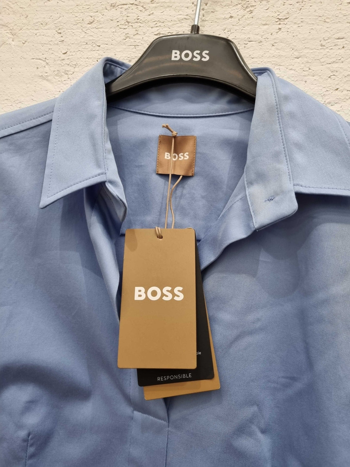 Boss BELTED SHIRT DRESS IN ORGANIC COTTON WITH STRETCH Blue Uk 6