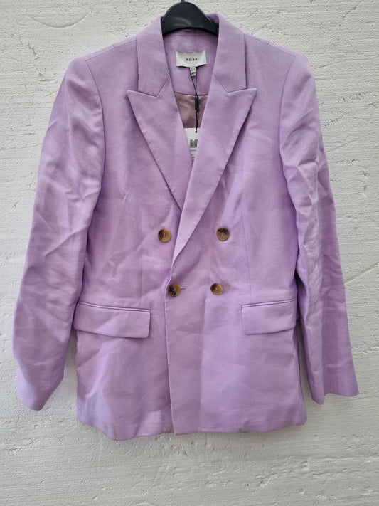 REISS Lilac Hollie Double Breasted Linen Blend Blazer Lilac UK 12