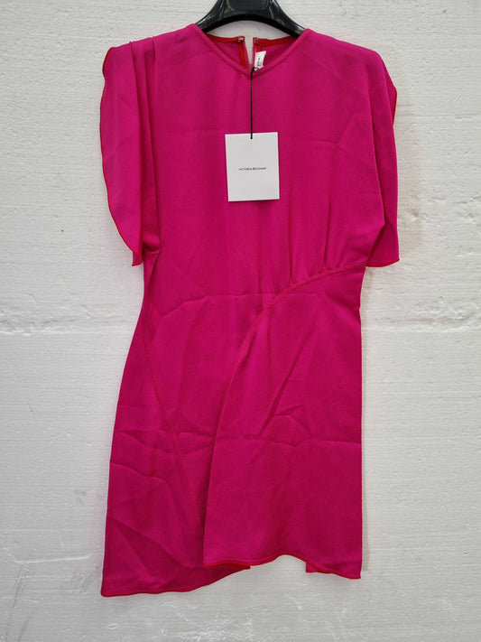 VICTORIA BECKHAM Hammered Satin Mini Dress In Fuchsia Fushia UK  8