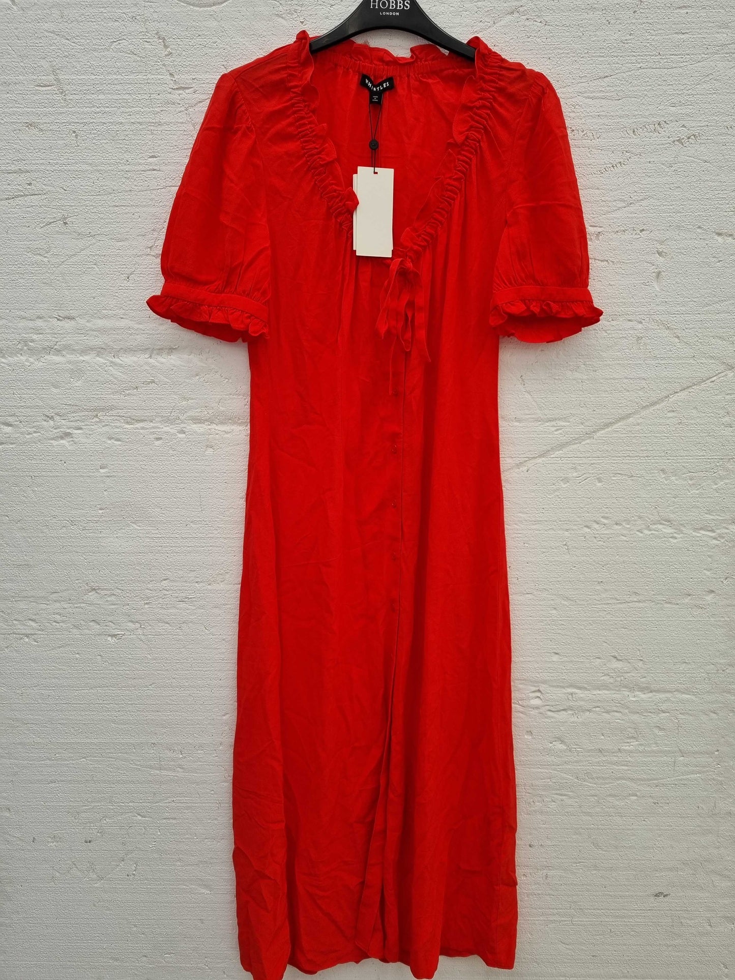 Whistles Ada Ruched Detail Midi Dress Red UK  10