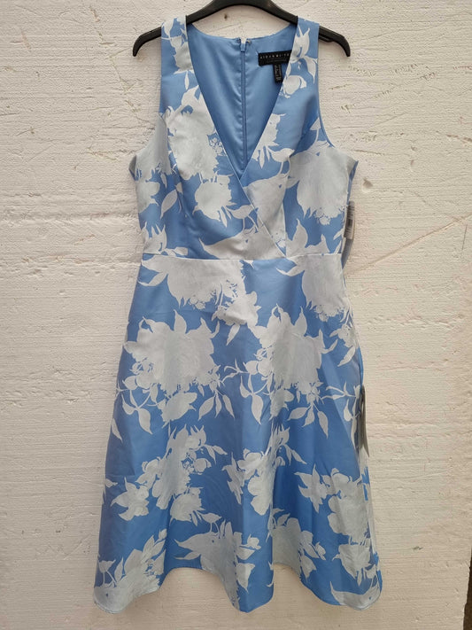 ADRIANNA PAPELL Blue and White Jacquard Midi Dress Blue UK  18