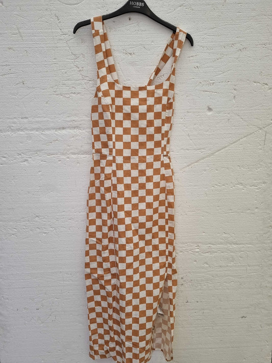 Linen Blend Checkerboard Dress Multi UK  12