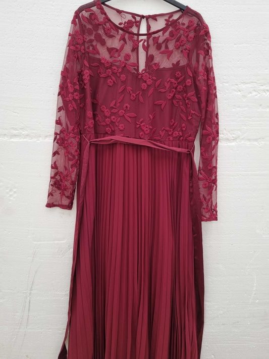 COAST EMBROIDERED LONG SLEEVE MIDI BRIDESMAID DRESS Burgundy UK  18