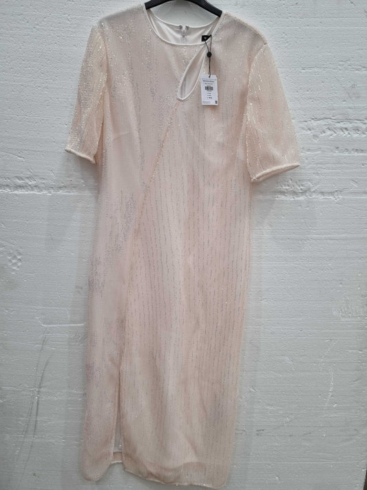 Whistles Keyhole Sequin Midi Dress Pale Pink UK  18