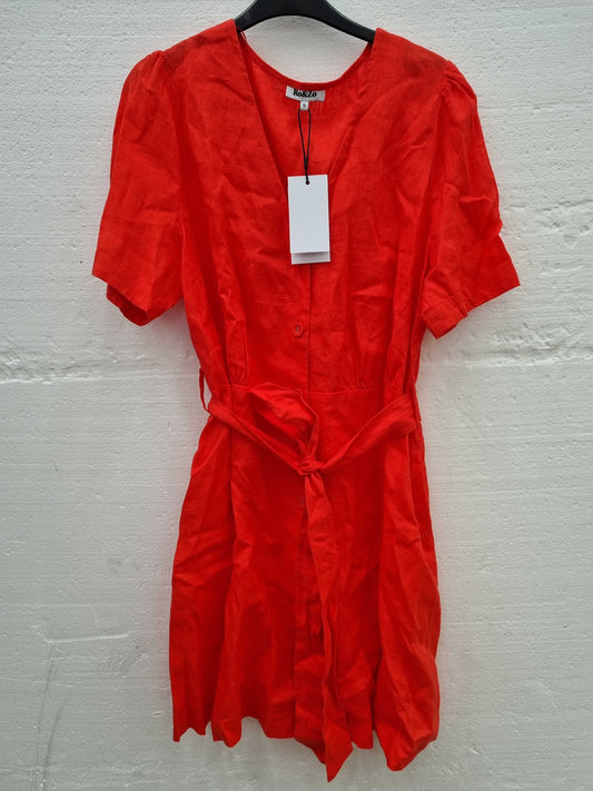 RO & ZO Coral Button Front Linen Mini Dress Red UK  16