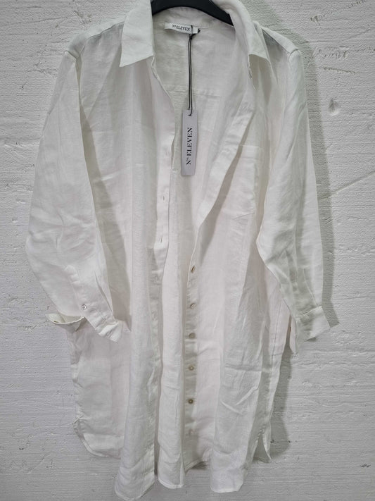 N°· ELEVEN White Linen Shirt Dress White Medium