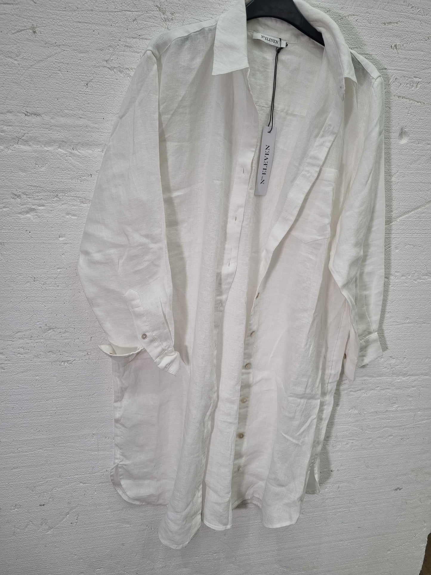 N°· ELEVEN White Linen Shirt Dress White Medium