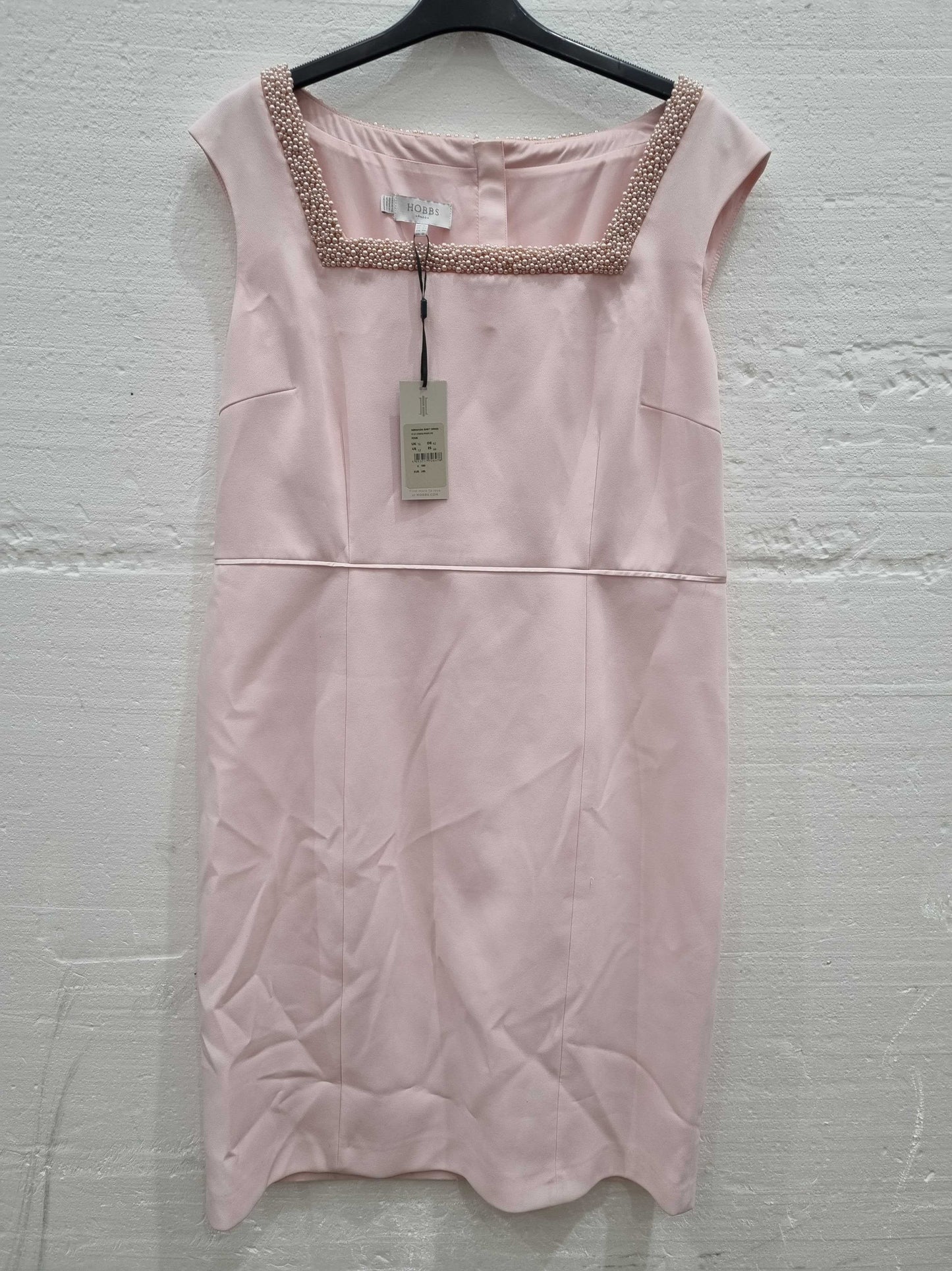 Hobbs Miranda Shift Beaded Dress, Pink Pink UK16