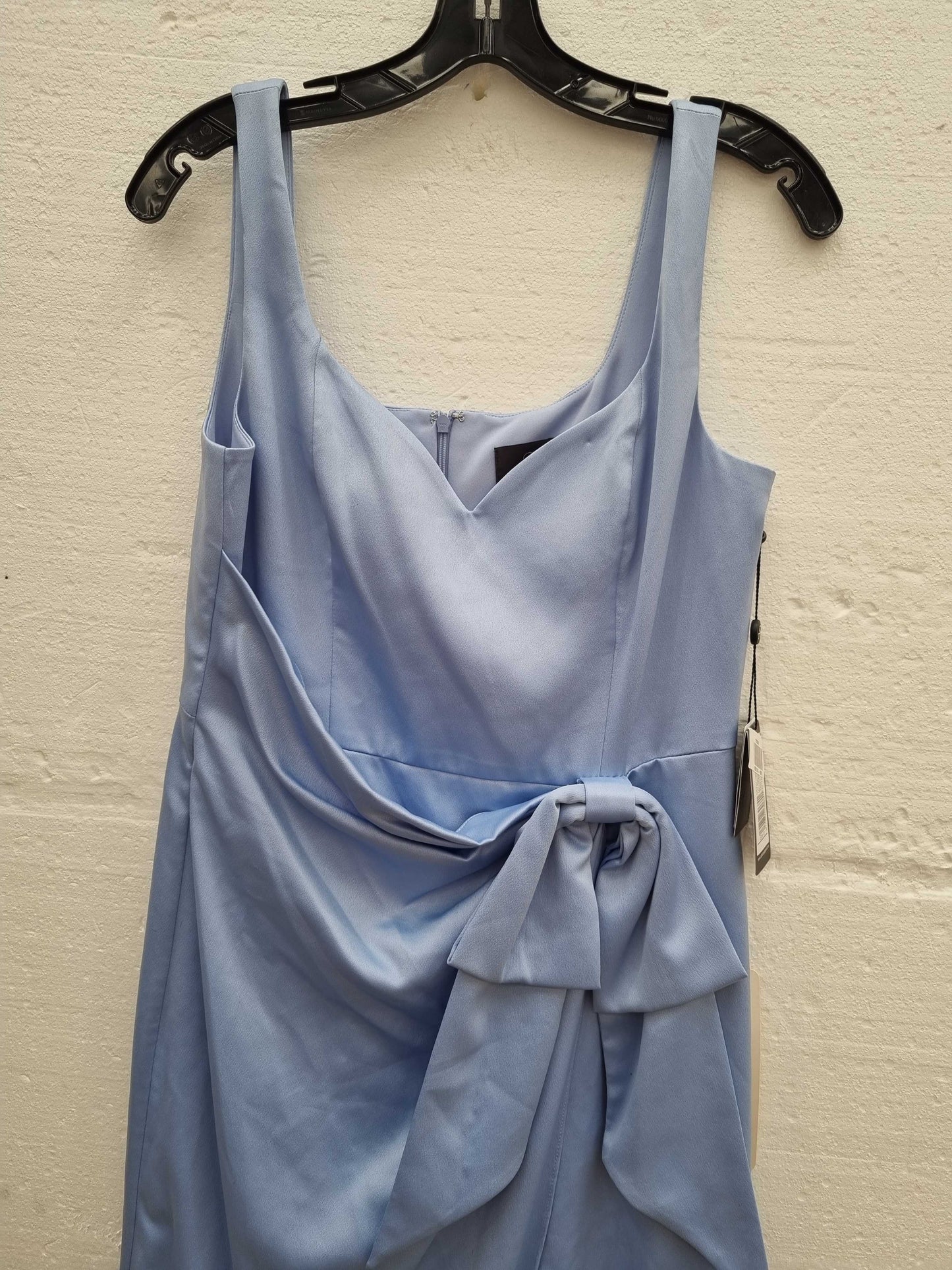 Adrianna Papell Satin Crepe Tie Waist Maxi Dress Blue UK 12