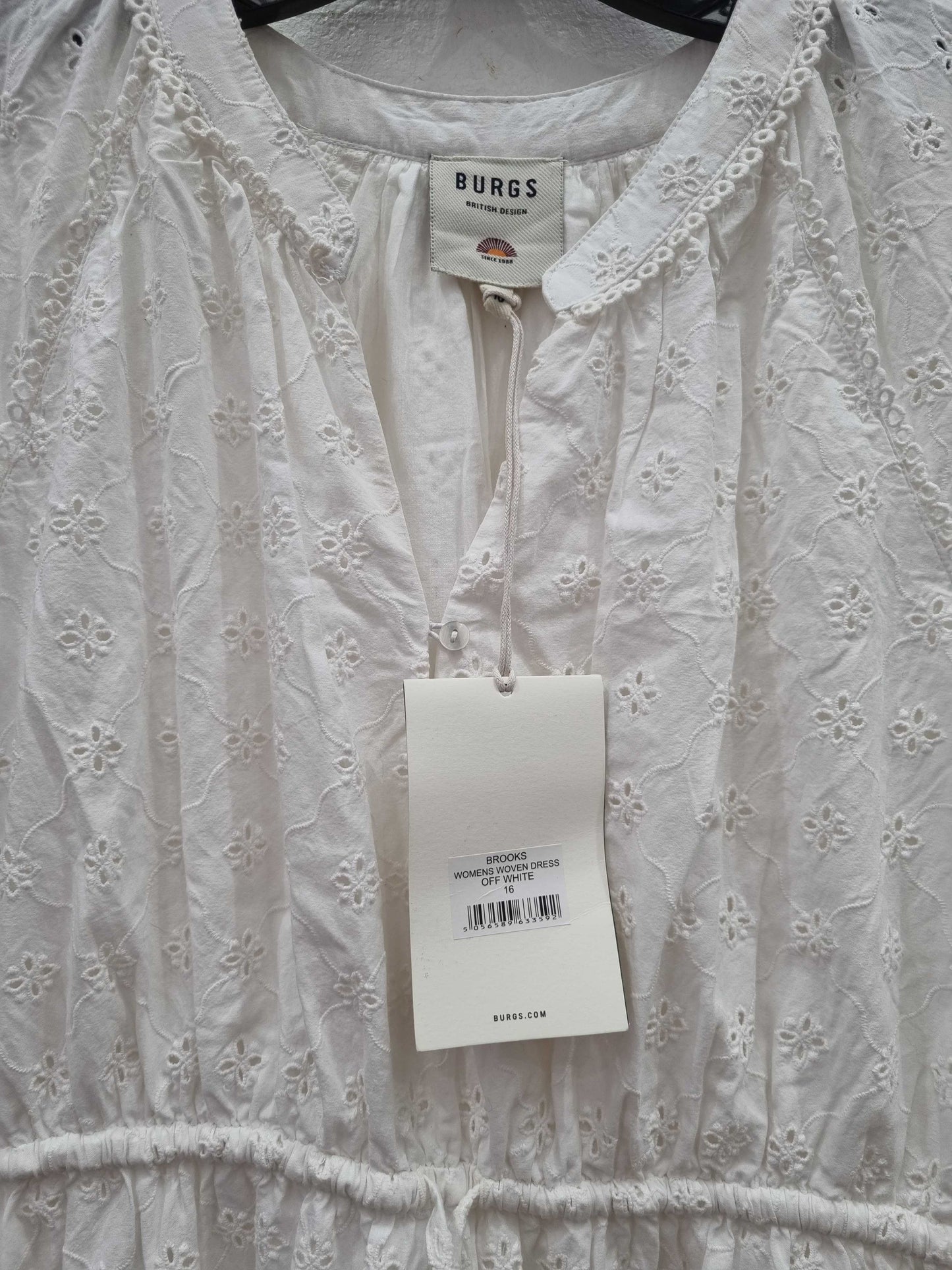 Burgs White Brooks Cotton Dress White UK 16