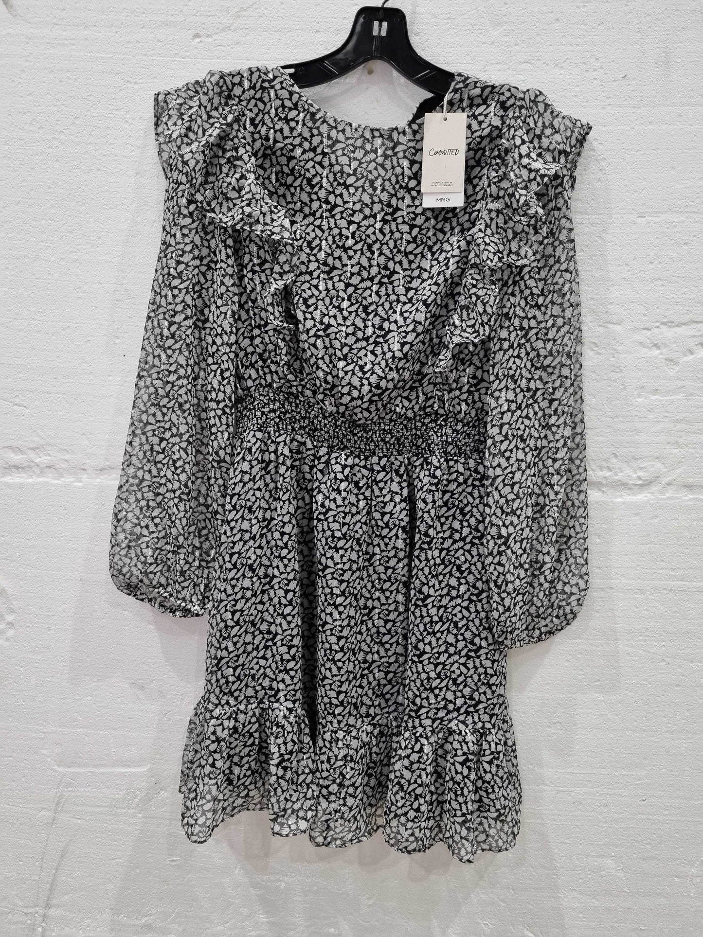 Mango Black Printed Short Dress Grey Medium