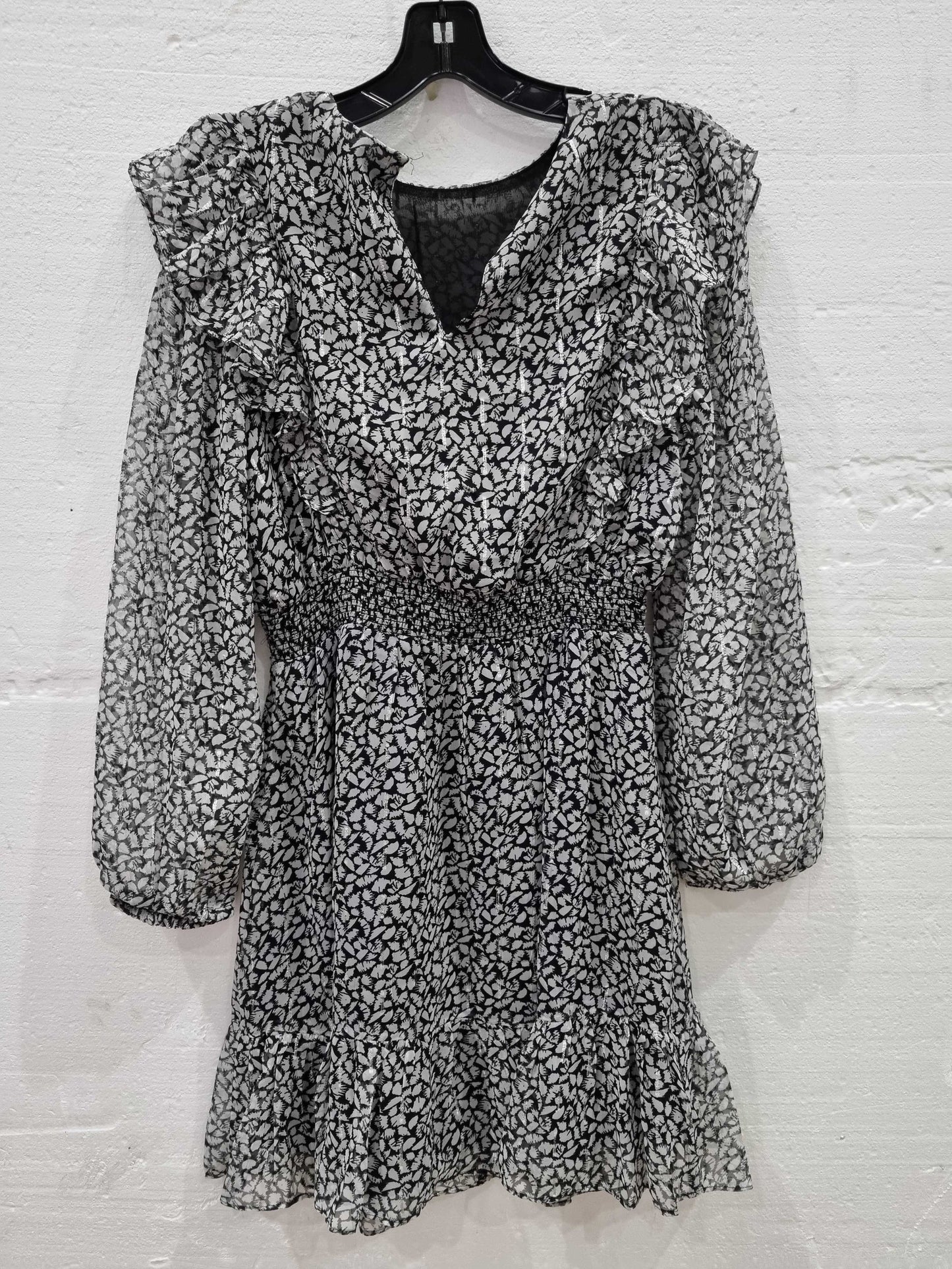 Mango Black Printed Short Dress Grey Medium