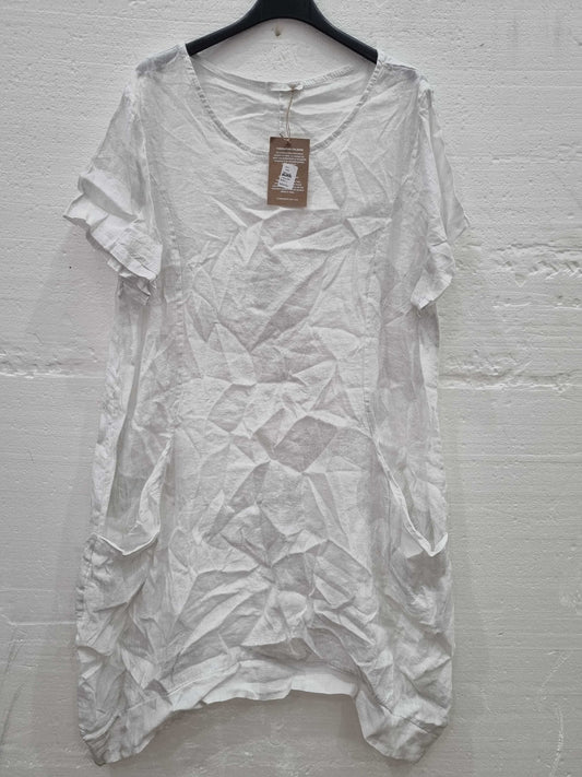 Le Monde Du Lin White V-Neck Linen Dress White XL/XXL