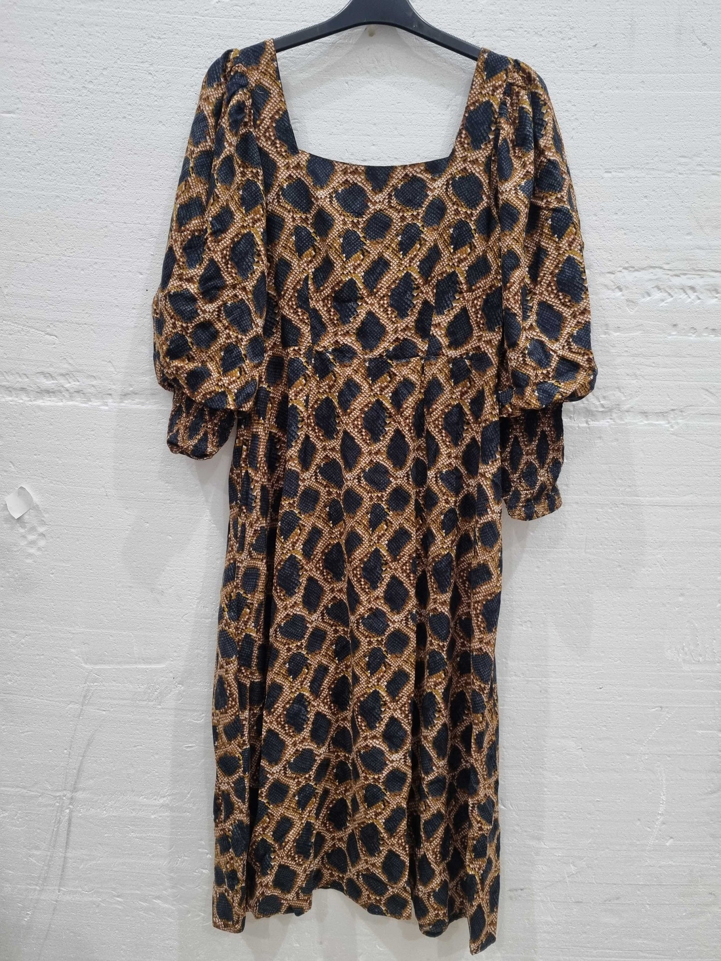 Somerset By Alice Temperley Snake Print Square Neckline Midi Dress Multi UK 8