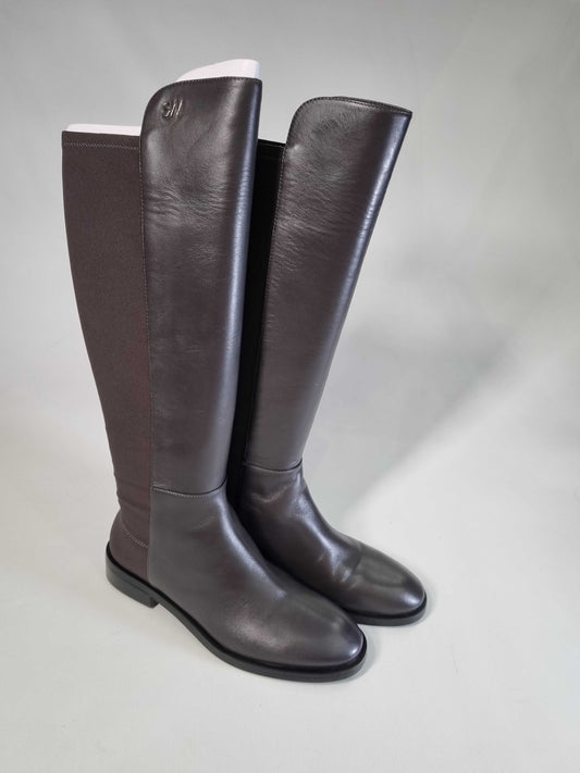 Stuart Weitzman Slate Grey Leather Keelan City Long Boot Brown 6.5