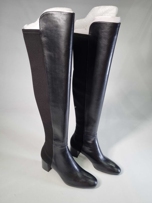 Stuart Weitzman Harper Leather And Neoprene Knee Boots Black Uk 8