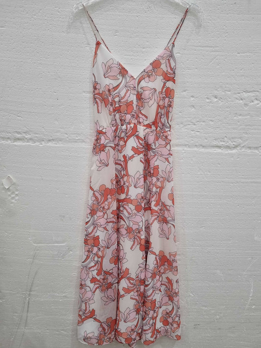 Reiss Pale Pink Pippa Strappy Floral Midi Dress White UK 8