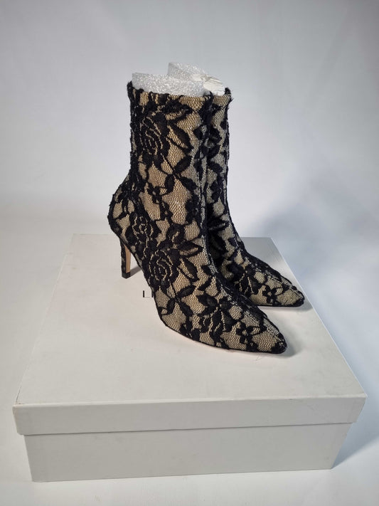 L K Bennett Black Lace Belle Ankle Boots Black 36