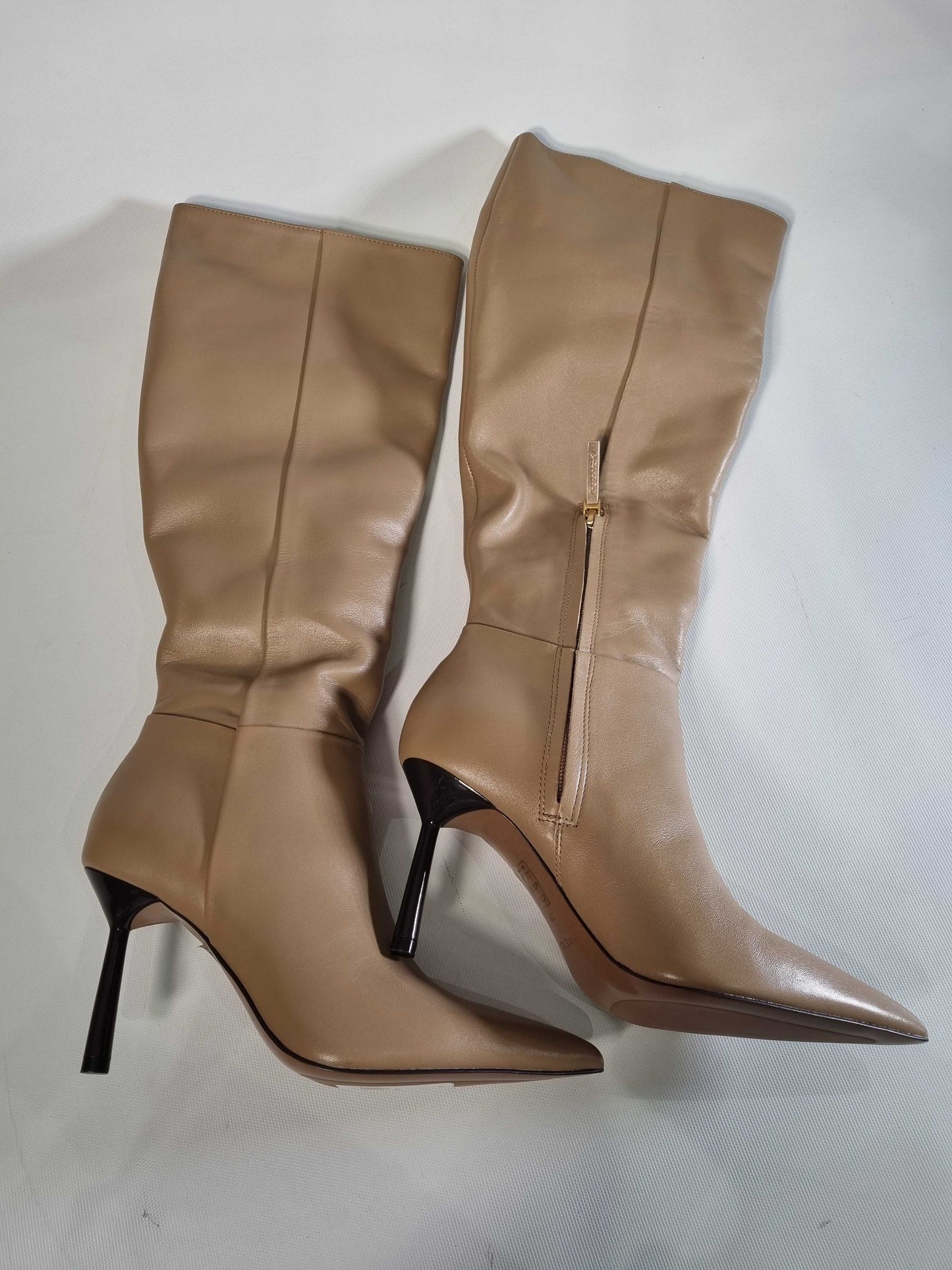 Reiss Gracyn Leather Knee High Heeled Boots Brown UK 6