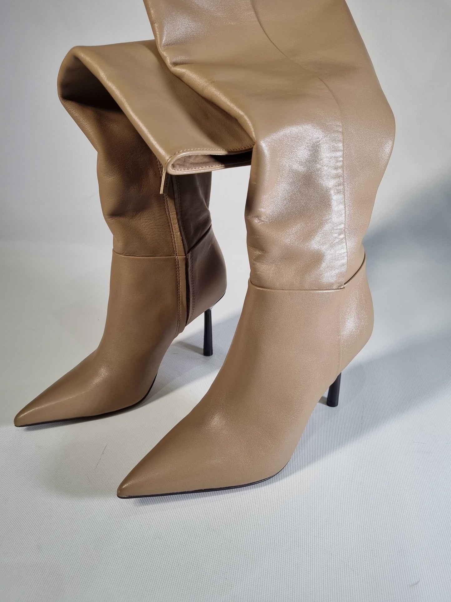 Reiss Gracyn Leather Knee High Heeled Boots Brown UK 6