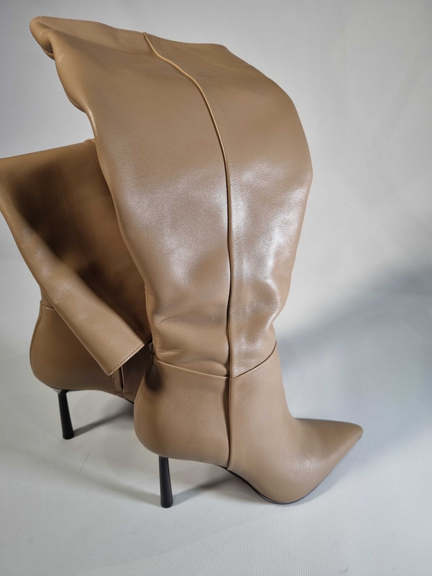 Reiss Gracyn Leather Knee High Heeled Boots Brown UK 6