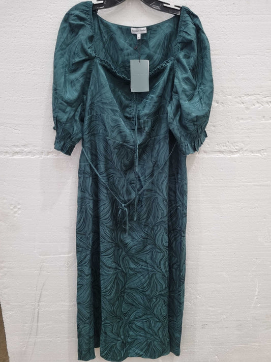 Milkmaid Midi Dress With Puff Sleeves And Tie Detail Green UK 16