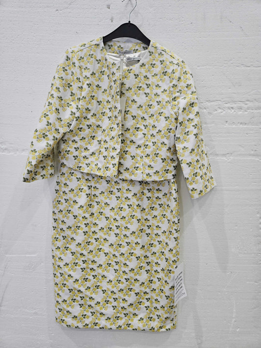 Gina Bacconi Yellow Isannah Jacquard Sheath Dress And Bolero White Blazer UK 14 Dress UK 12