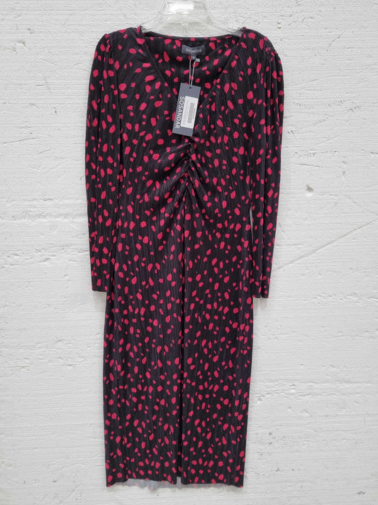 Sosandar Black & Pink Fleck Print Plisse Twist Front Jersey Dress Pink UK 14 Pink UK 14