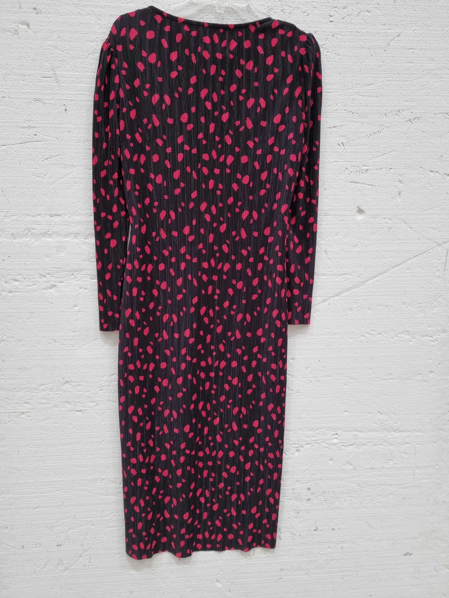 Sosandar Black & Pink Fleck Print Plisse Twist Front Jersey Dress Pink UK 14 Pink UK 14