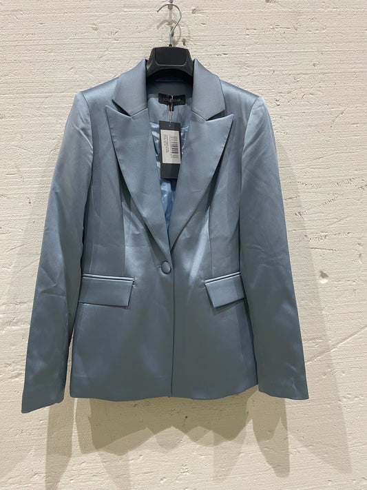 Sosandar-Soft Blue Premium Satin Tuxedo Blazer Blue UK8 Blue UK8