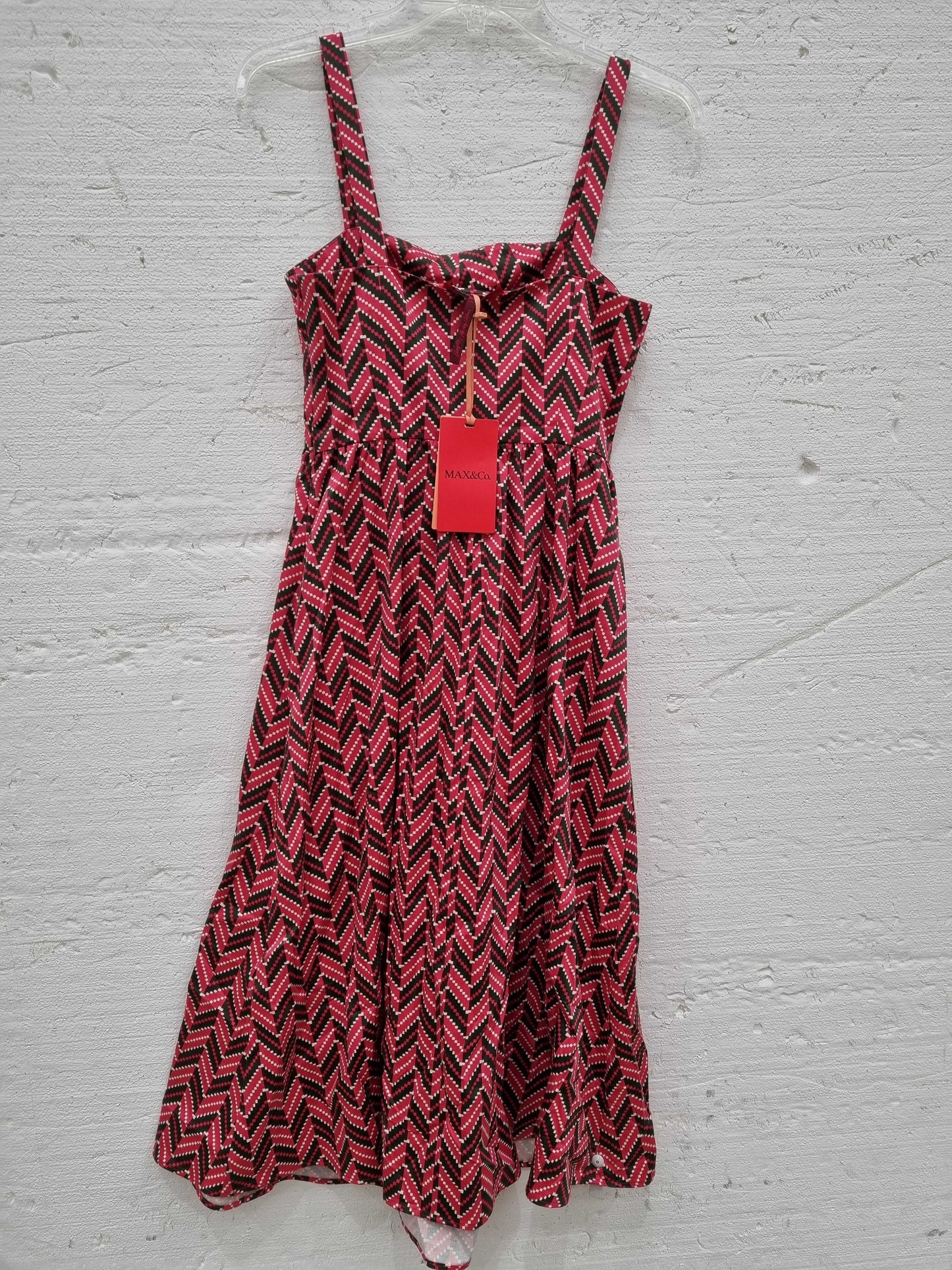 Max&Co PINK-Red Tonka Pattern Cotton Midi Dress Red Uk 6 Red Uk 6